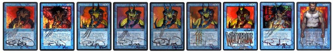 A retrospective series of altered mtg cards variations of Wolverine